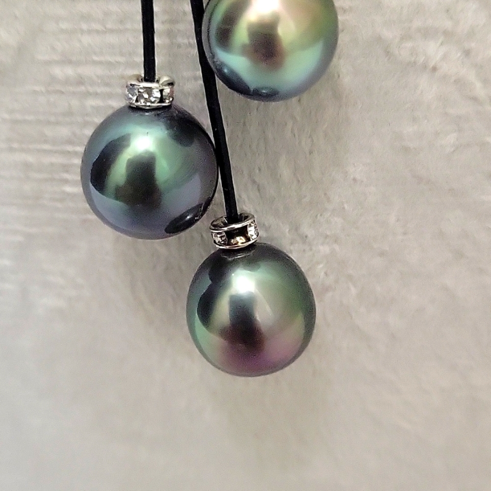 🎋Tahitian Casade Pearl 925 Sterling Silver Leather Necklace - Picture 6 of 14
